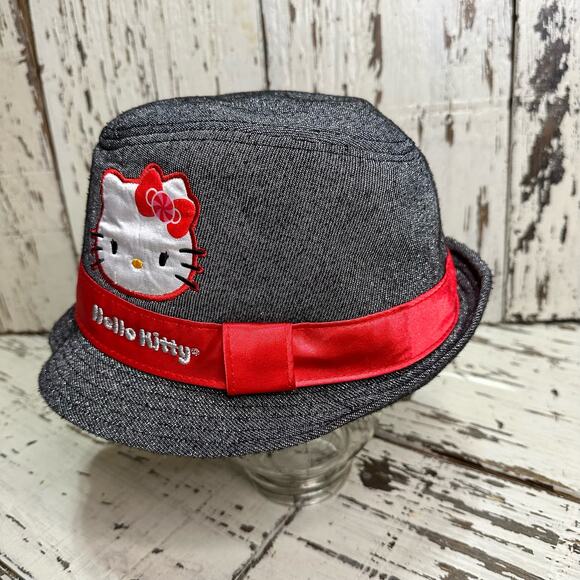 Hello Kitty Fedora Bucket Hat Grey, Silver Black and Red One Size - Picture 3 of 6